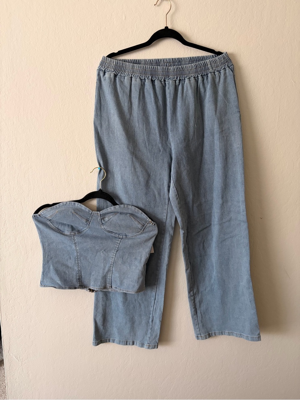 Micas Light Blue Denim Flare Jeans with Matching Corset Top